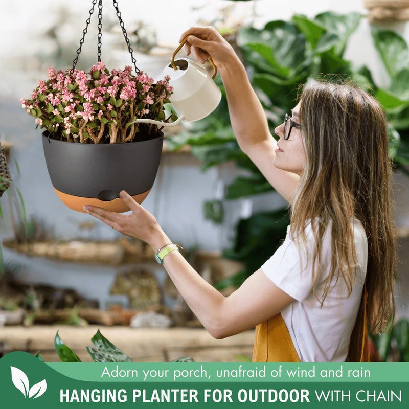TIMOSUKI 10 Inch Hanging Planters for Indoor Plants,Set of 2 Hanging Pots for Plants with Self-Watering, Outdoor Hanging Plant Pot with Drainage and 2 Kinds of Hanging Baskets Hangers for Home Decor and Garden - Image 3